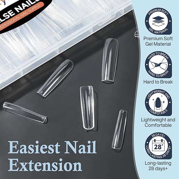 Luckyfairy Extra Long Square Nail Tips, XXL 120Pcs 12 Sizes No C Curve Clear Acrylic Nails Straight Tapered Square Press on False Nail Tips for Nail Extension Nail Art Salon Home DIY - Image 6