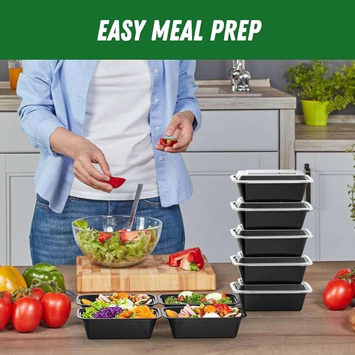Dealusy 50 Pack (100-Piece) 24 oz Meal Prep Containers Reusable with Lids, Sturdy Leakproof & Food Safe, Microwave, Freezer, Dishwasher Safe Prep Containers, To Go Take Out Plastic Food Storage - Image 2