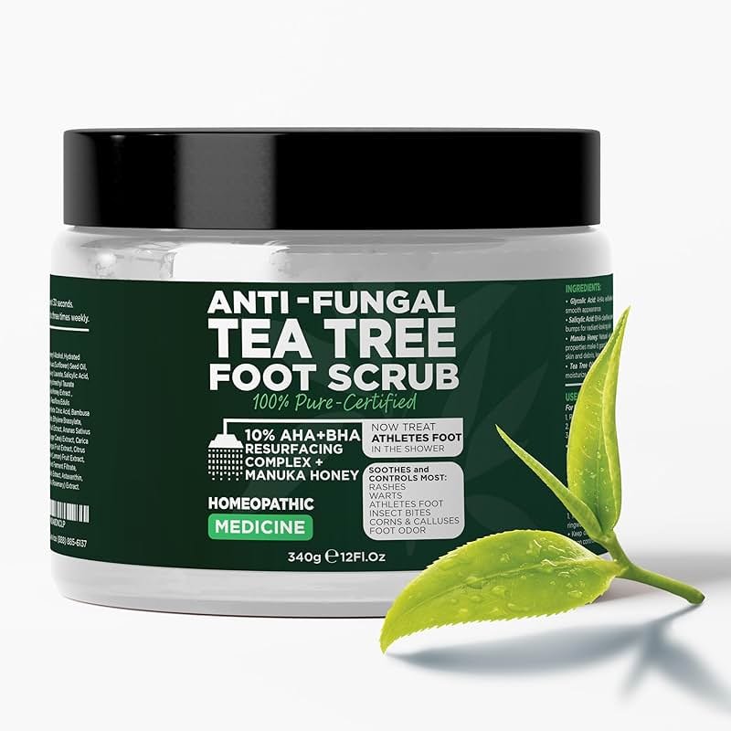 Foot Scrub with Tea Tree Oil | Callus Remover For Feet | Exfoliating Scrub with Salicylic and Glycolic Acid for Dead Skin, Athlete’s Foot, Warts, Corns, Rashes, Foot Odor, Insect Bites and Foot Care - Product Image