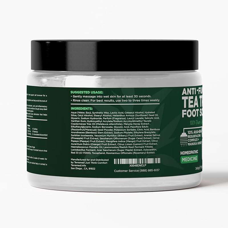 Foot Scrub with Tea Tree Oil | Callus Remover For Feet | Exfoliating Scrub with Salicylic and Glycolic Acid for Dead Skin, Athlete’s Foot, Warts, Corns, Rashes, Foot Odor, Insect Bites and Foot Care - Image 6