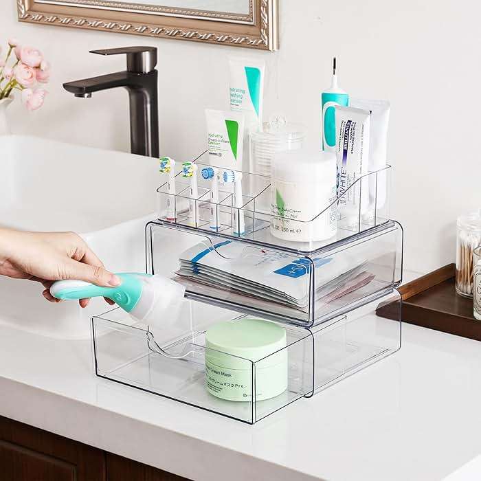 Vtopmart 3 Tier Clear Makeup Organizer with Drawer, Cosmetic Storage for Dresser Countertop and Bathroom Vanity, Beauty Holder for Lipstick Brush Skincare - Image 2