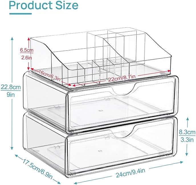 Vtopmart 3 Tier Clear Makeup Organizer with Drawer, Cosmetic Storage for Dresser Countertop and Bathroom Vanity, Beauty Holder for Lipstick Brush Skincare - Image 3