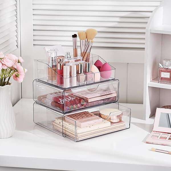 Vtopmart 3 Tier Clear Makeup Organizer with Drawer, Cosmetic Storage for Dresser Countertop and Bathroom Vanity, Beauty Holder for Lipstick Brush Skincare - Image 5