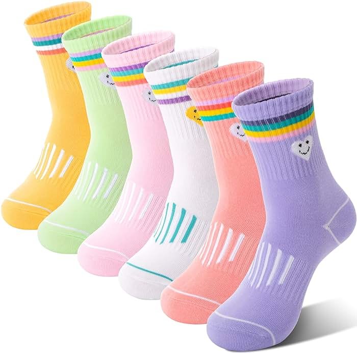 Sandsuced 6 Pairs Girls Kids Socks Athletic Basketball Sport Crew Youth Cotton Soft Breathable Socks for Outdoor - Product Image