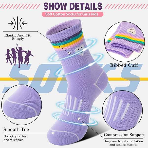 Sandsuced 6 Pairs Girls Kids Socks Athletic Basketball Sport Crew Youth Cotton Soft Breathable Socks for Outdoor - Image 2