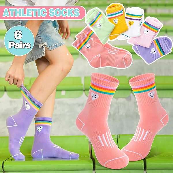Sandsuced 6 Pairs Girls Kids Socks Athletic Basketball Sport Crew Youth Cotton Soft Breathable Socks for Outdoor - Image 4