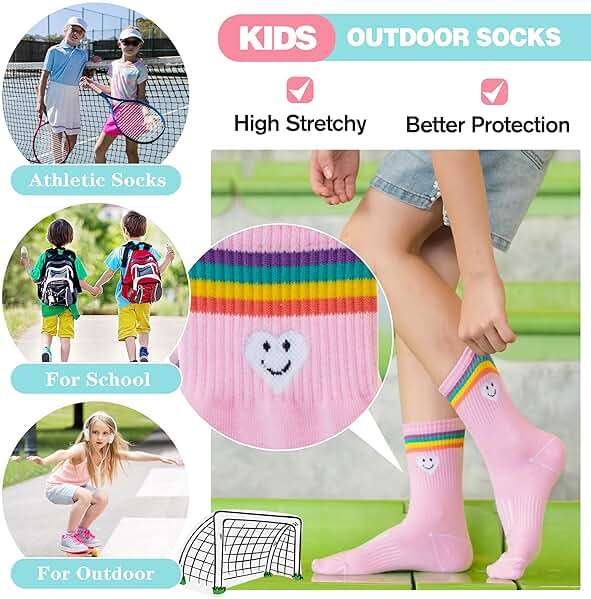 Sandsuced 6 Pairs Girls Kids Socks Athletic Basketball Sport Crew Youth Cotton Soft Breathable Socks for Outdoor - Image 5