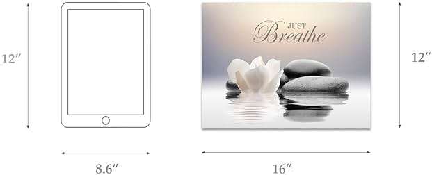 Zen Stone Canvas Wall Art Just Breathe Yoga Quotes Poster for Spa Decor White Lotus Flower Pictures Prints for Bathroom Modern Spiritual Artwork Framed (12 x 16inches) - Image 2