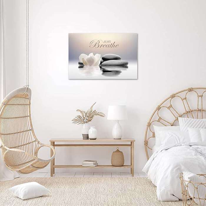 Zen Stone Canvas Wall Art Just Breathe Yoga Quotes Poster for Spa Decor White Lotus Flower Pictures Prints for Bathroom Modern Spiritual Artwork Framed (12 x 16inches) - Image 4