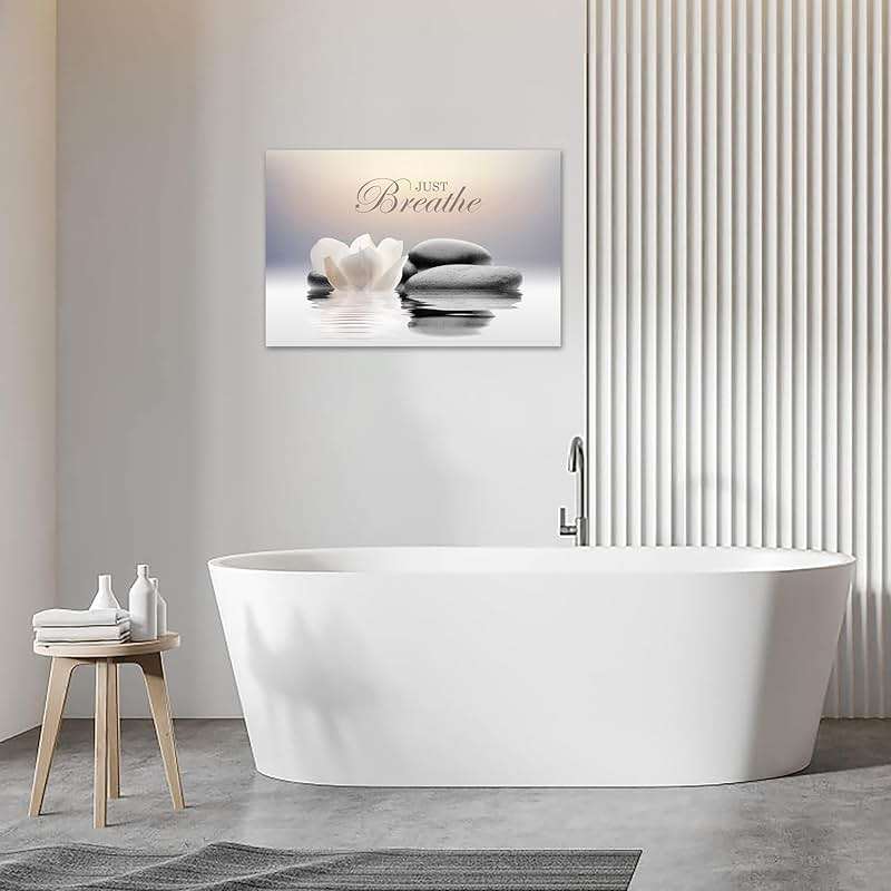 Zen Stone Canvas Wall Art Just Breathe Yoga Quotes Poster for Spa Decor White Lotus Flower Pictures Prints for Bathroom Modern Spiritual Artwork Framed (12 x 16inches) - Image 6