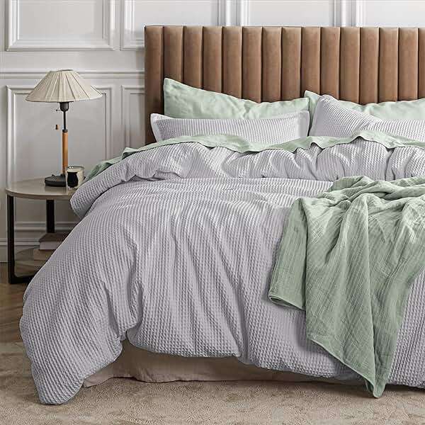 Bedsure Waffle Comforter Set Queen, Grey Soft Bedding, Waffle Weave Bed Set, 3 Pieces, 1 Comforter (90"x90") and 2 Pillow Shams, Cotton Shell and Polyester Lining for All Seasons - Image 1