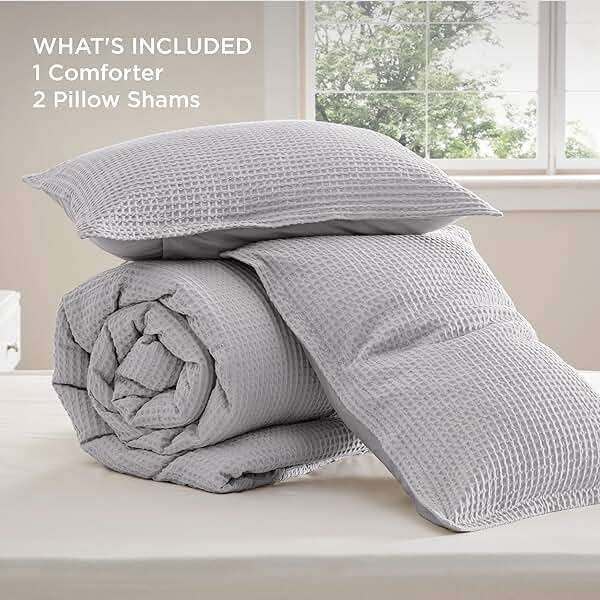 Bedsure Waffle Comforter Set Queen, Grey Soft Bedding, Waffle Weave Bed Set, 3 Pieces, 1 Comforter (90"x90") and 2 Pillow Shams, Cotton Shell and Polyester Lining for All Seasons - Image 6