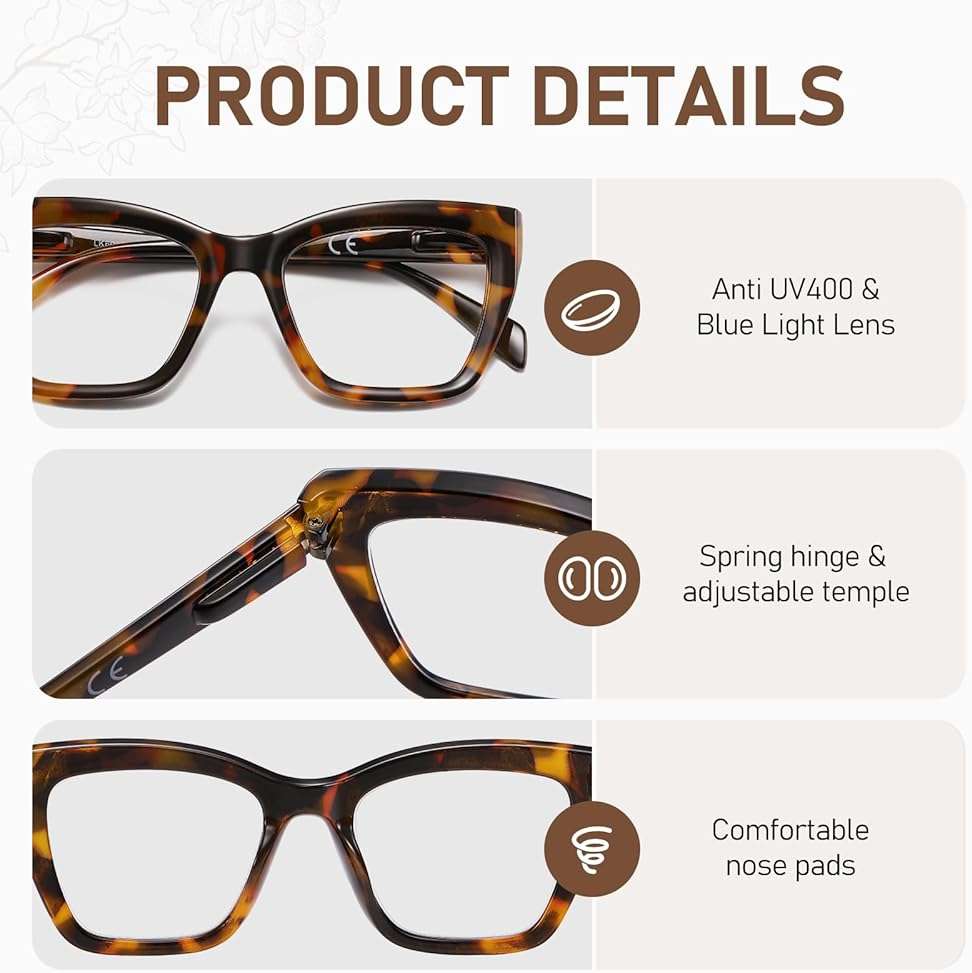 LKEYE Oversized Reading Glasses Women Men Style Blue Light Blocking Computer Square Reader Spring Hinge Eyewear LK6085 - Image 4