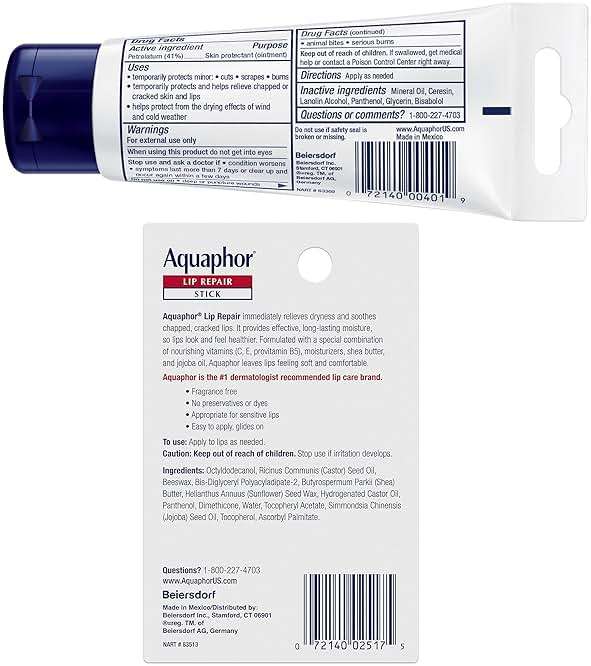 Aquaphor Skin Care Set, Healing Ointment & Lip Repair Sticks, Multi-Purpose Moisturizer for Dry Skin & Chapped Lips, 3x1.75 Oz Tube + 4x0.17 Oz Stick - Image 9