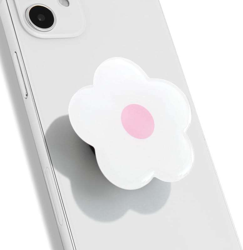 OnTheGrip Cute Solid Color Daisy Flower Design Collapsible Mobile Phone Grip Stand Holder for Smartphone Tablet Cell Phone Accessory (White Pink) - Image 1