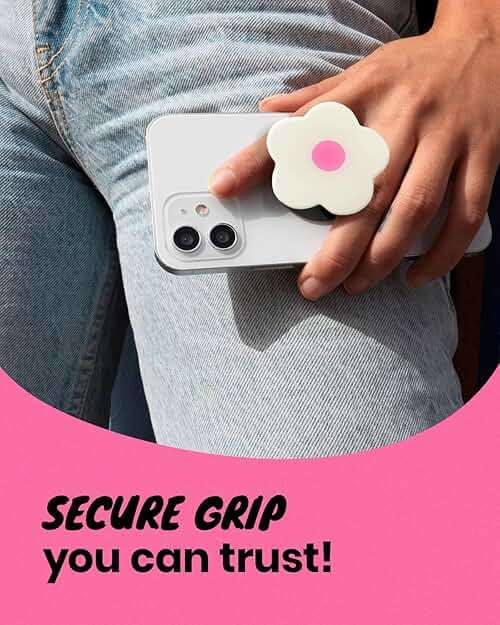OnTheGrip Cute Solid Color Daisy Flower Design Collapsible Mobile Phone Grip Stand Holder for Smartphone Tablet Cell Phone Accessory (White Pink) - Image 5