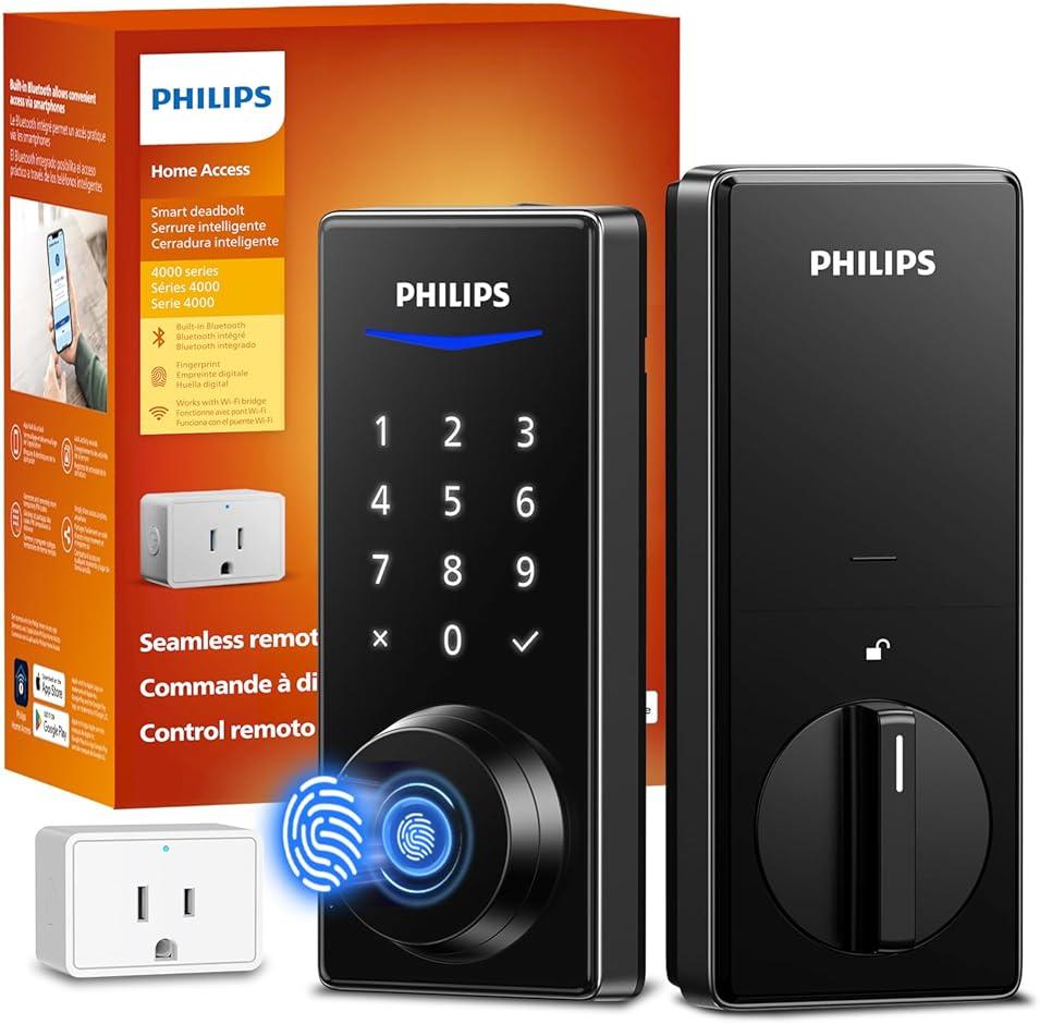 Philips Wi-Fi Smart Door Lock, Keyless Entry Door Lock with App Control,Fingerprint ID,Auto Lock,Keypad Deadbolt with Wi-Fi Bridge Adaptor,Smart Locks for Front Door-Matte Black by Philips - Shop at Bazar