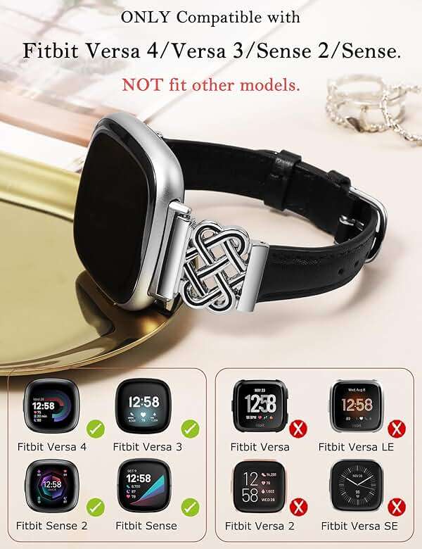 TOYOUTHS Celtic Knot Leather Band Compatible with Fitbit Versa 4/Versa 3/Fitbit Sense 2/Sense Band Women, Slim Dressy Thin Fashion Designer Premium Leather Strap for Versa 3 4 Sense 2 Smartwatch - Image 4