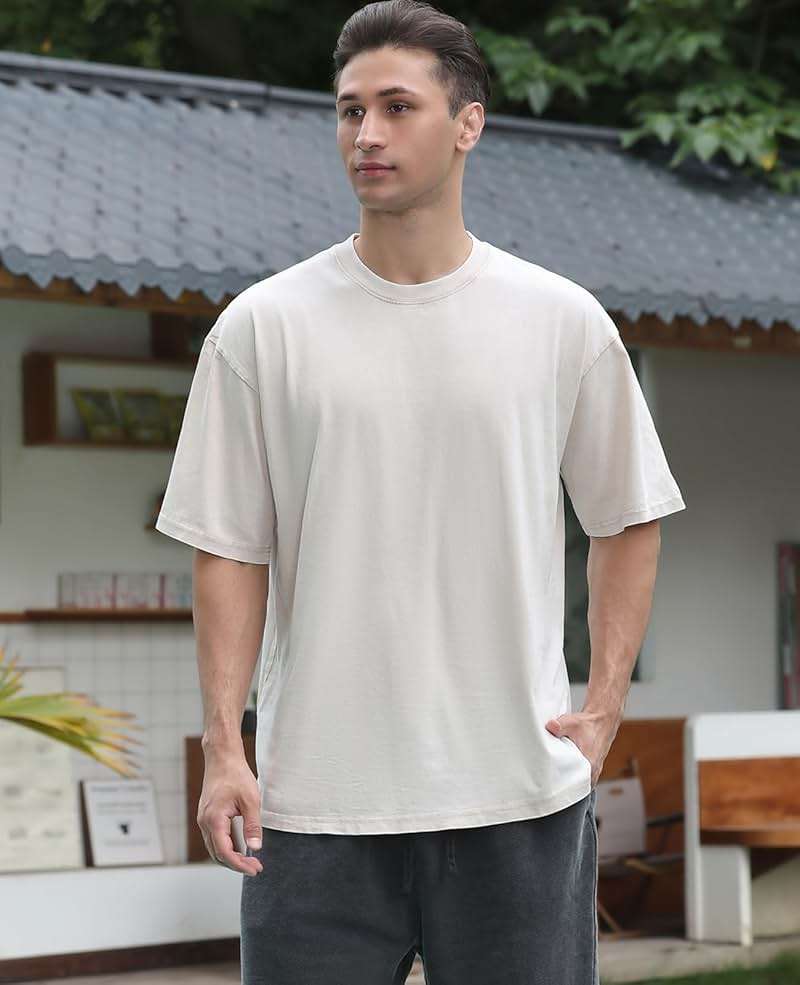 KEEPSHOWING Mens Oversized T Shirts Acid Wash Loose Fit Vintage Washed Tee Shirt Short Sleeve Streetwear Casual T-Shirts - Image 3