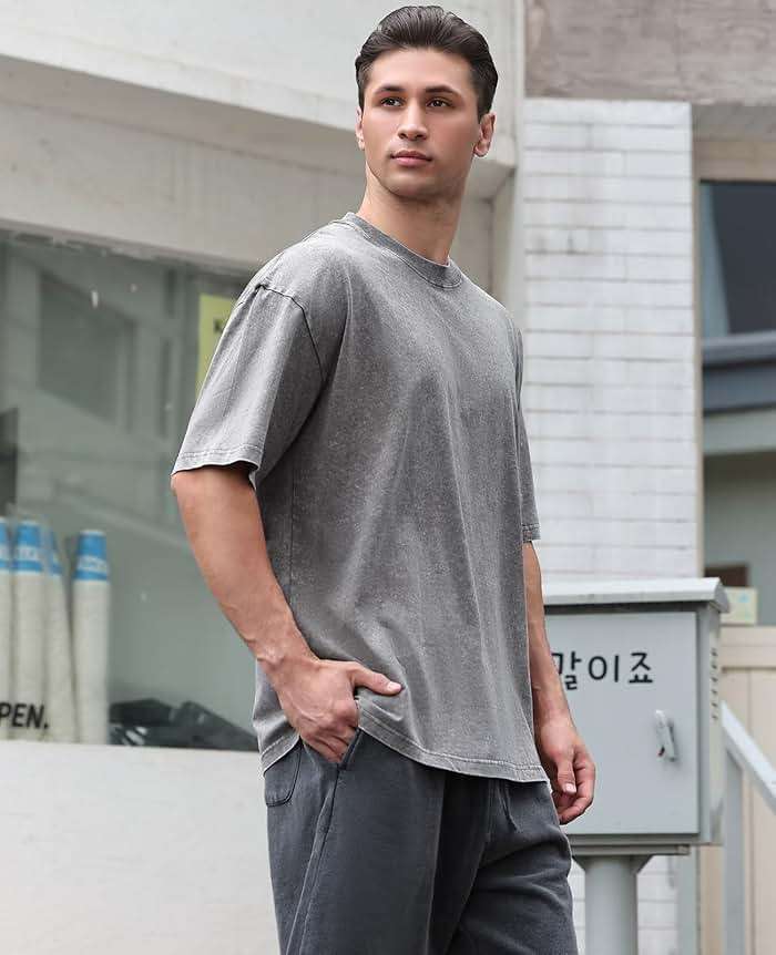 KEEPSHOWING Mens Oversized T Shirts Acid Wash Loose Fit Vintage Washed Tee Shirt Short Sleeve Streetwear Casual T-Shirts - Image 4
