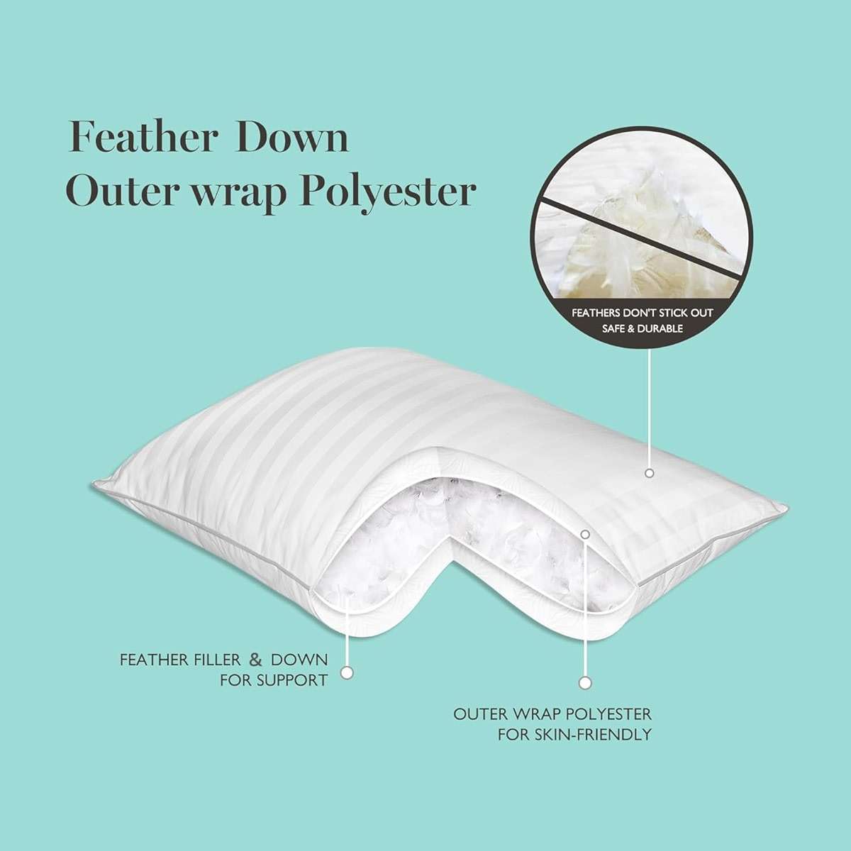 Martha Stewart Medium Soft Feather Down 100% Cotton 500 Thread Count Damask Stripe Embroidered Queen Size Set of 2 - Image 3