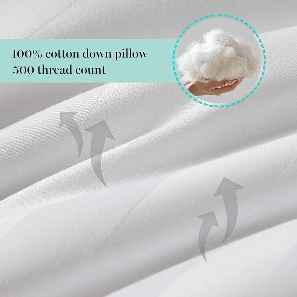 Martha Stewart Medium Soft Feather Down 100% Cotton 500 Thread Count Damask Stripe Embroidered Queen Size Set of 2 - Image 5