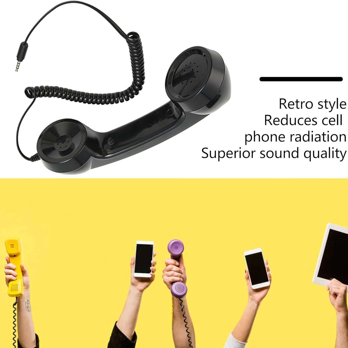 Retro Phone Handset, One Touch Answer, Radiation Proof 3.5mm Sound Plug with 1m Coiled Cord, Suitable for All Smartphones and Computers (Black) - Image 5
