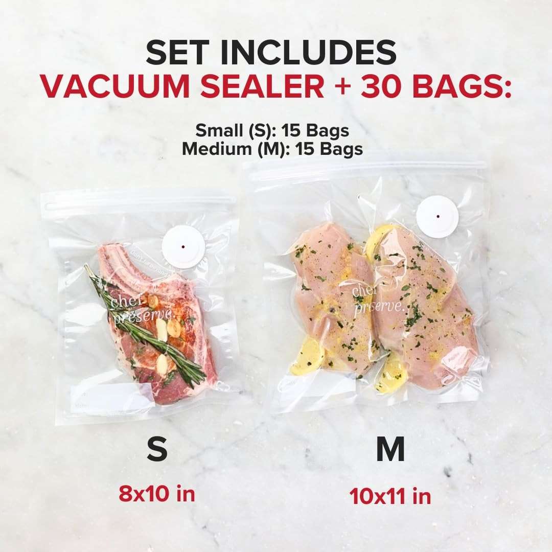 Chef Preserve Compact Vacuum Sealer for Food (Vacuum Sealer Machine + 30 Reusable Vacuum Bags) Powerful Handheld Vacuum Sealer Machine, Seal Meal Saver, Portable Food Sealer - Image 4