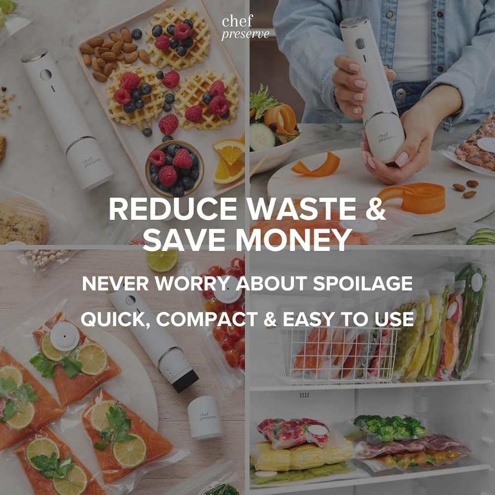 Chef Preserve Compact Vacuum Sealer for Food (Vacuum Sealer Machine + 30 Reusable Vacuum Bags) Powerful Handheld Vacuum Sealer Machine, Seal Meal Saver, Portable Food Sealer - Image 7