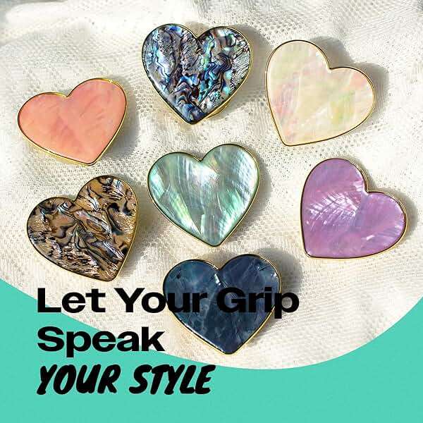 OnTheGrip Cute Natural Seashell Design Heart Shape Collapsible Mobile Phone Grip Stand Holder for Smartphone Tablet Cell Phone Accessory (Black Fresh Water) - Image 3
