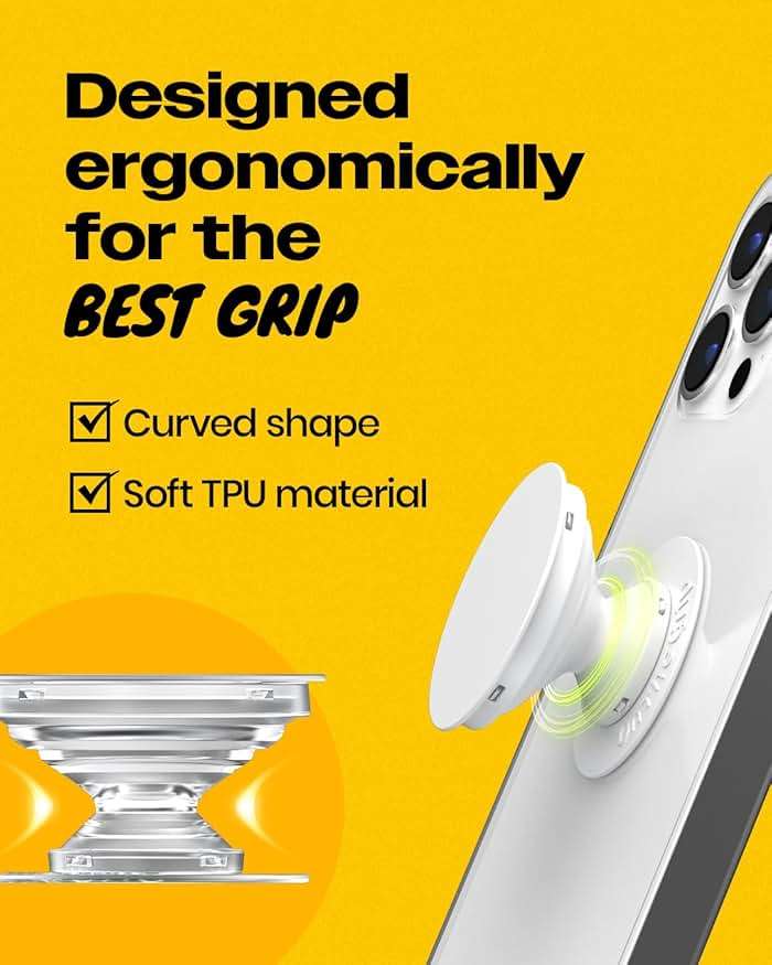 OnTheGrip Cute Natural Seashell Design Heart Shape Collapsible Mobile Phone Grip Stand Holder for Smartphone Tablet Cell Phone Accessory (Black Fresh Water) - Image 4