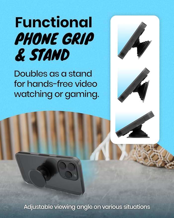 OnTheGrip Cute Natural Seashell Design Heart Shape Collapsible Mobile Phone Grip Stand Holder for Smartphone Tablet Cell Phone Accessory (Black Fresh Water) - Image 6