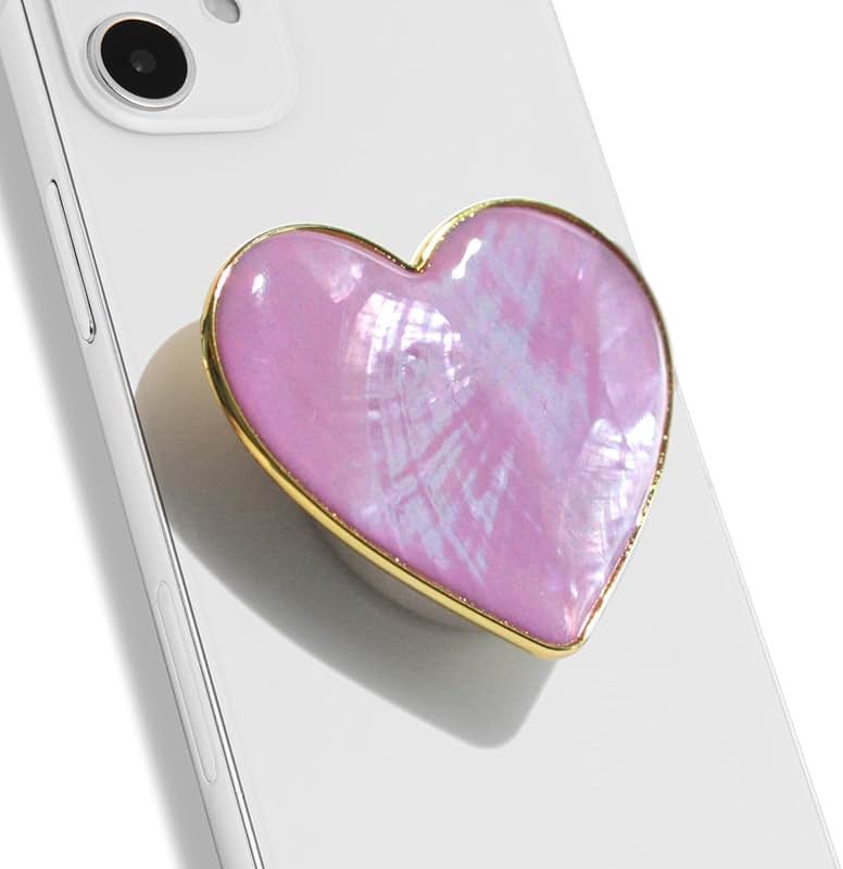 OnTheGrip Cute Natural Seashell Design Heart Shape Collapsible Mobile Phone Grip Stand Holder for Smartphone Tablet Cell Phone Accessory (Violet) - Product Image