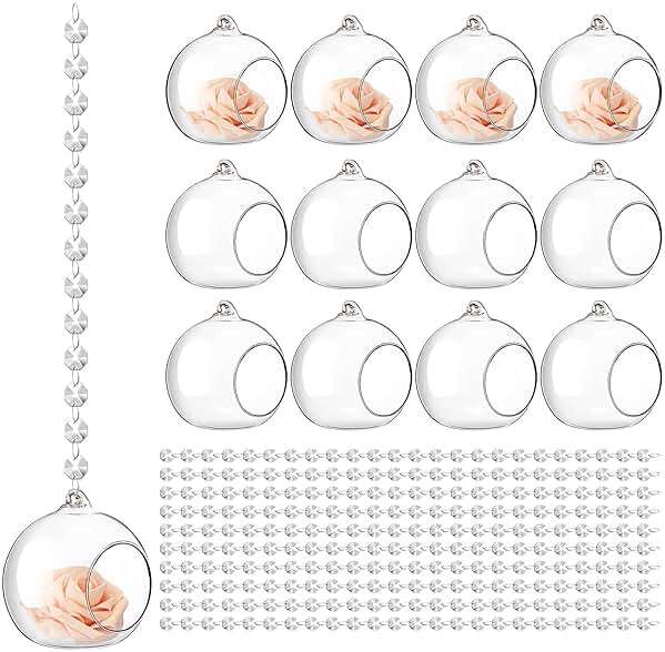 GlikCeil 3.15'' Hanging Glass Tealight Holder Globe and Clear K9 Crystal Garland Strands, Hanging Glass Terrarium Containers for Wedding Party Tree Decoration(56 Pcs) - Image 1