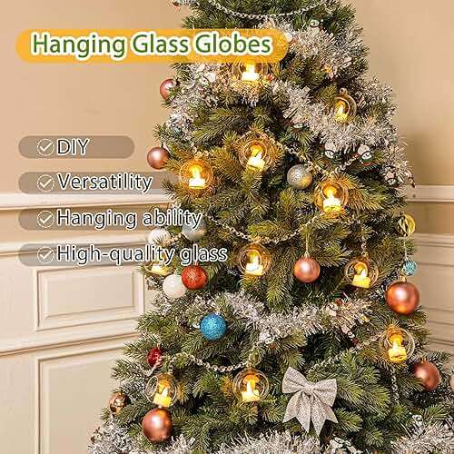 GlikCeil 3.15'' Hanging Glass Tealight Holder Globe and Clear K9 Crystal Garland Strands, Hanging Glass Terrarium Containers for Wedding Party Tree Decoration(56 Pcs) - Image 3