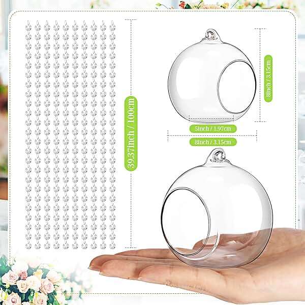 GlikCeil 3.15'' Hanging Glass Tealight Holder Globe and Clear K9 Crystal Garland Strands, Hanging Glass Terrarium Containers for Wedding Party Tree Decoration(56 Pcs) - Image 4