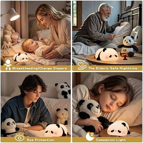 FAMIDUO Panda Night Light for Kids, Silicone Squishy LED Lamp, Food Grade BPA-Free Nursery Nightlight, 3-Level Dimmable Rechargeable, Portable Bedside Desk Decor for Baby Boys Girls, Funny Panda Gifts - Image 7