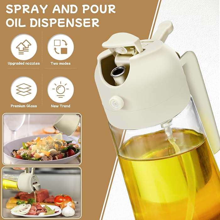 Oil Sprayer for Cooking 2pcs,2 in 1 Oil Dispenser and Oils Sprayer Kitchen Gadgets-16oz Glass Oils Spray Bottle,Mist Olive OilDispenser,Air Fryer,Salad,Grill (White Kitchen Accessories) - Image 3