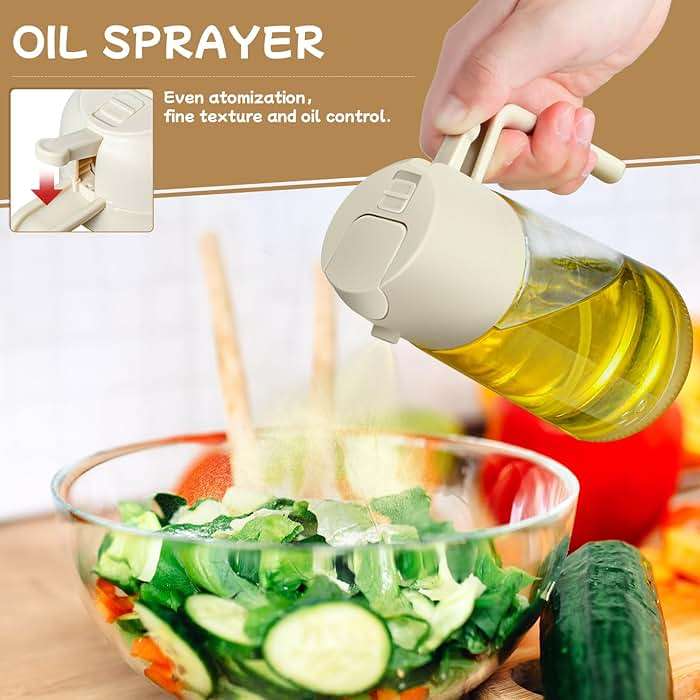 Oil Sprayer for Cooking 2pcs,2 in 1 Oil Dispenser and Oils Sprayer Kitchen Gadgets-16oz Glass Oils Spray Bottle,Mist Olive OilDispenser,Air Fryer,Salad,Grill (White Kitchen Accessories) - Image 4