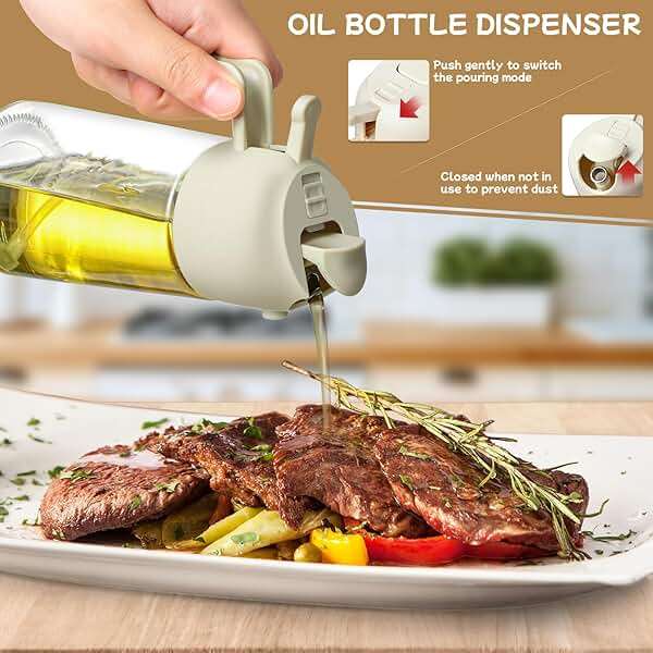 Oil Sprayer for Cooking 2pcs,2 in 1 Oil Dispenser and Oils Sprayer Kitchen Gadgets-16oz Glass Oils Spray Bottle,Mist Olive OilDispenser,Air Fryer,Salad,Grill (White Kitchen Accessories) - Image 5