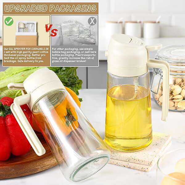 Oil Sprayer for Cooking 2pcs,2 in 1 Oil Dispenser and Oils Sprayer Kitchen Gadgets-16oz Glass Oils Spray Bottle,Mist Olive OilDispenser,Air Fryer,Salad,Grill (White Kitchen Accessories) - Image 6
