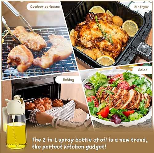 Oil Sprayer for Cooking 2pcs,2 in 1 Oil Dispenser and Oils Sprayer Kitchen Gadgets-16oz Glass Oils Spray Bottle,Mist Olive OilDispenser,Air Fryer,Salad,Grill (White Kitchen Accessories) - Image 7
