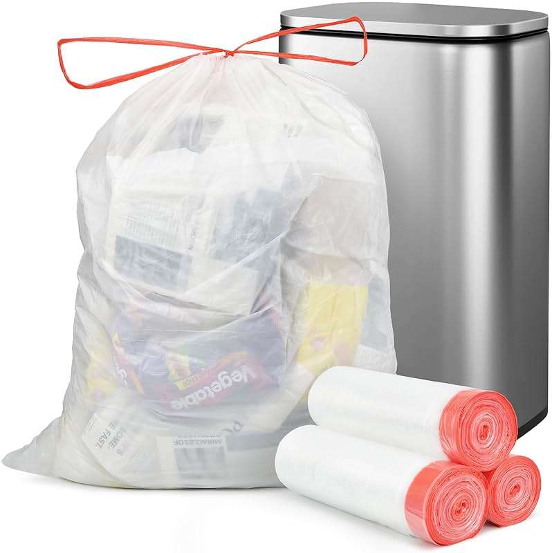 Geiteoa 16-18 Gallon Trash Bags with Drawstring, Clear, Large Strong Trash Can Liners, Heavy Duty Plastic Garbage Bags for Home Kitchen Office Lawn Commercial, (105) - Image 1