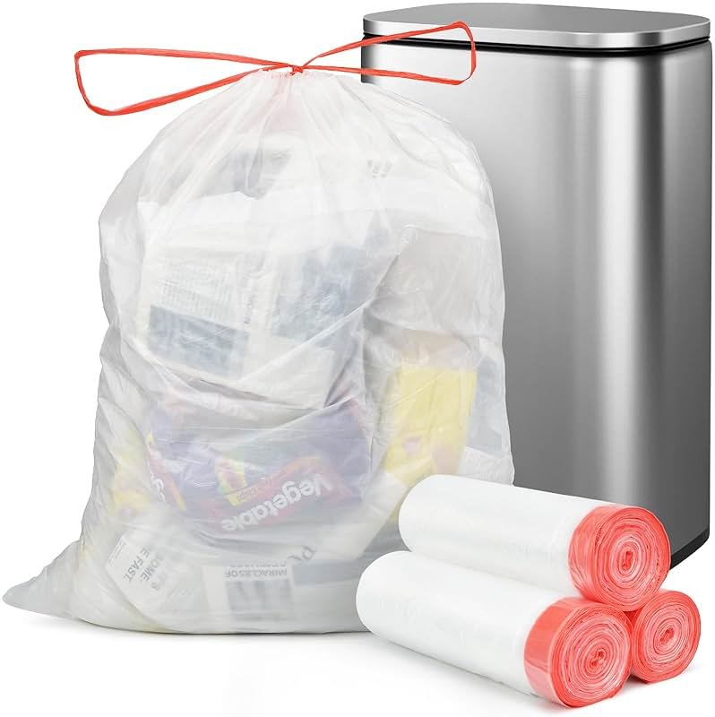 Geiteoa 16-18 Gallon Trash Bags with Drawstring, Clear, Large Strong Trash Can Liners, Heavy Duty Plastic Garbage Bags for Home Kitchen Office Lawn Commercial, (105) - Product Image