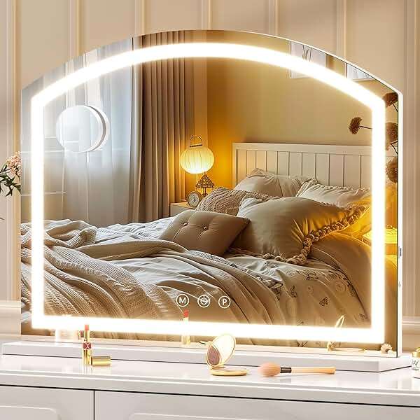 Hasipu Arch Vanity Mirror with Light, Arched Led Makeup Mirror with 10X Magnification, Tabletop Desk Mirror with USB Charging Port, Dimmable 3 Colors Mode, 32" x 24" Inch - Image 1