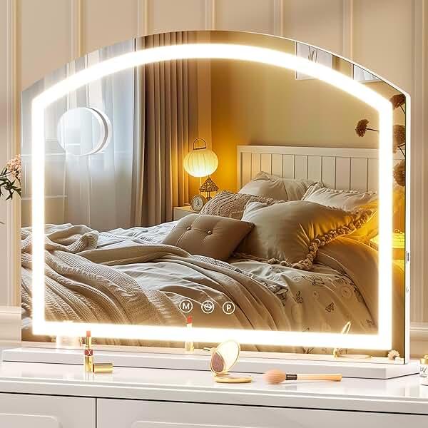 Hasipu Arch Vanity Mirror with Light, Arched Led Makeup Mirror with 10X Magnification, Tabletop Desk Mirror with USB Charging Port, Dimmable 3 Colors Mode, 32" x 24" Inch by Hasipu - Shop at Bazar