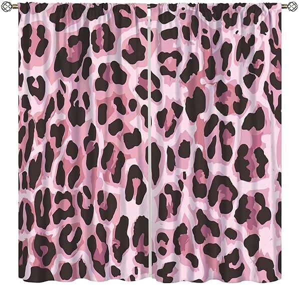 Pink Leopard Pattern Blackout Curtains, Sexy Fancy Modern Simple Cheetah Skin Pattern Home Rod Pocket Window Curtains,for Bedroom Living Room 42"" W X 45"" L, Style-6 - Image 1