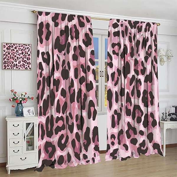 Pink Leopard Pattern Blackout Curtains, Sexy Fancy Modern Simple Cheetah Skin Pattern Home Rod Pocket Window Curtains,for Bedroom Living Room 42"" W X 45"" L, Style-6 - Image 4