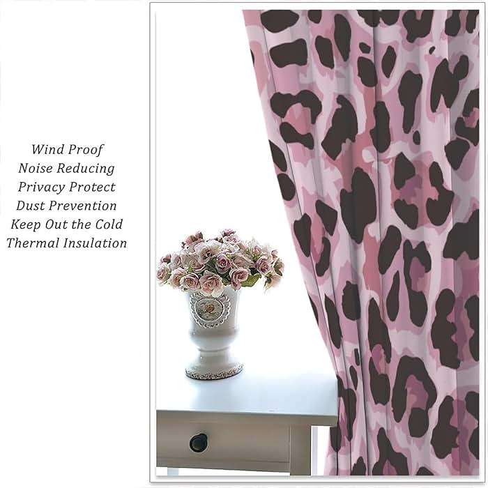 Pink Leopard Pattern Blackout Curtains, Sexy Fancy Modern Simple Cheetah Skin Pattern Home Rod Pocket Window Curtains,for Bedroom Living Room 42"" W X 45"" L, Style-6 - Image 5