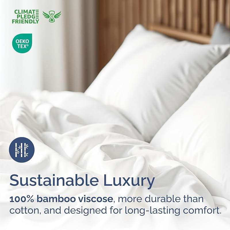 100% Rayon Derived From Bamboo - Bamboo Sheets Queen Size - Cooling Sheets for Queen - Ultra Soft, Breathable & Hotel Luxury Bedding - 1 Flat & 1 Fitted & 2 Pillowcases w/ 18 Inch Deep Pockets - White - Image 4